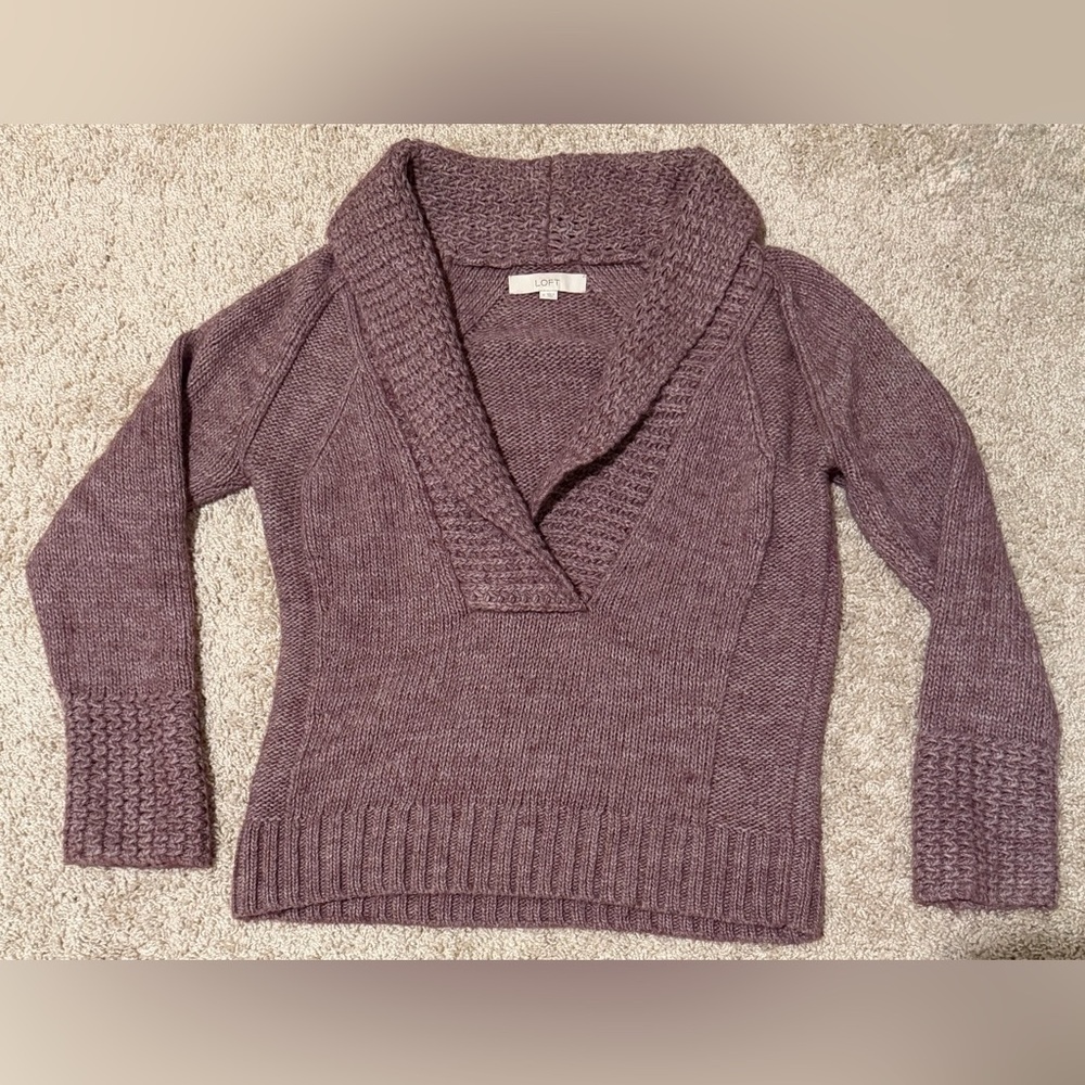 Ann Taylor LOFT Womens Cowl Neck Sweater Chunky V Neck Light Purple Sz Medium